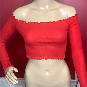 PLT Red Off The Shoulder Crop Top